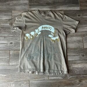 Aqua V1 Graphic T Shirt Mens L Gray Short Sleeve Crew Neck Cotton Blend Y2K 2000